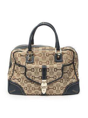 Gucci Large Front Pocket Boston Beige Teal Horsebit Printed Canvas Messenger Bag